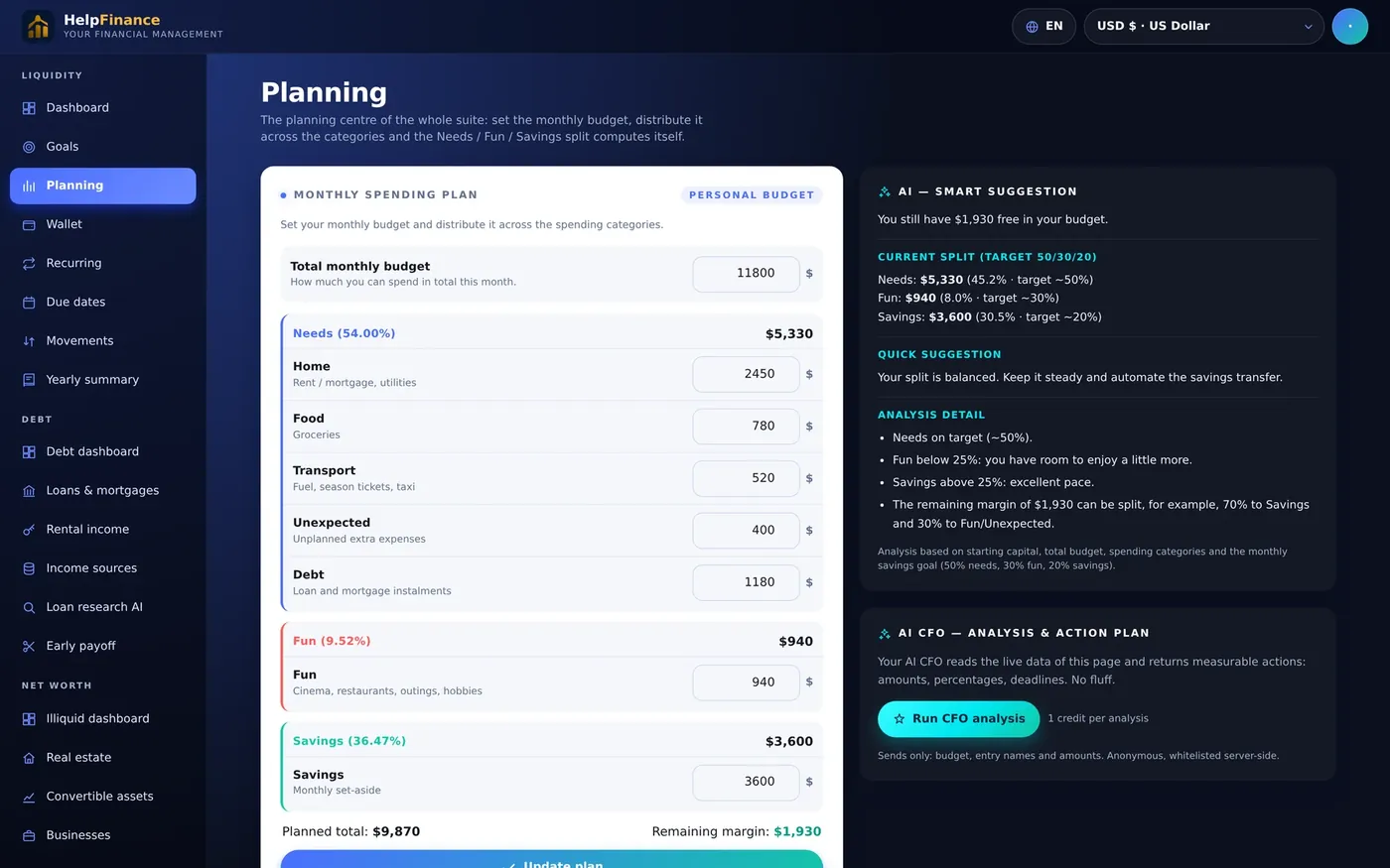 HelpFinance on an iPad